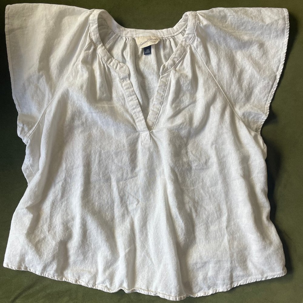 White Linen Puff sleeve v neck tee shirt | XXL | Universal Thread